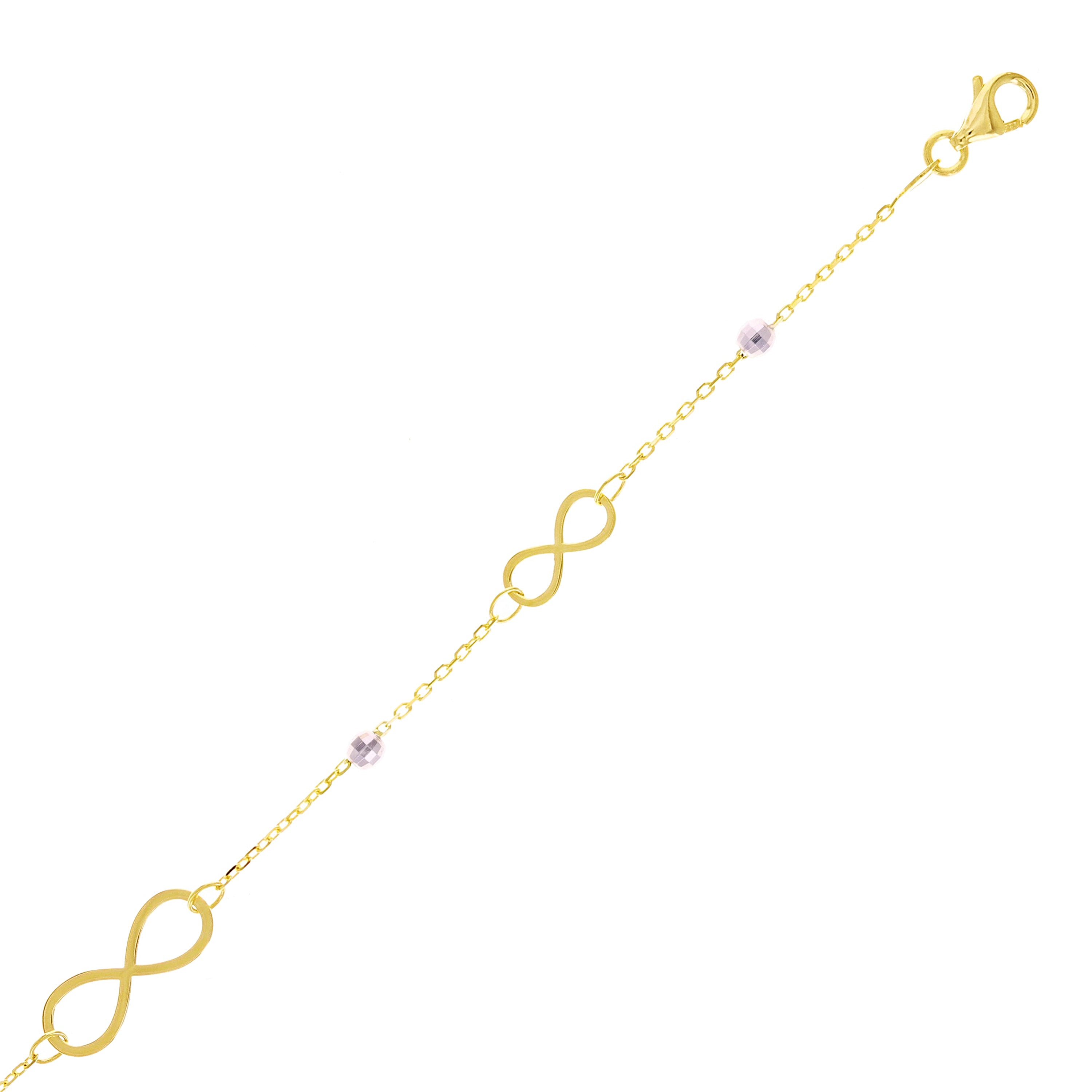 Italian 14k Yellow & White Gold Ball Bead Infinity Link Bracelet 7" 6mm 1.3 grams