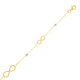 Italian 14k Yellow & White Gold Ball Bead Infinity Link Bracelet 7" 6mm 1.3 grams