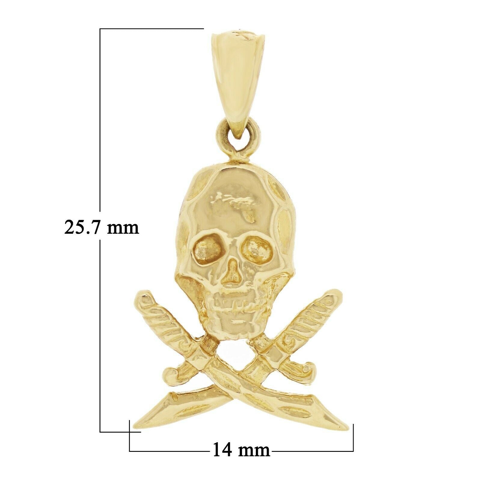 14k Yellow Gold Skeleton Skull Pirate Cross Pirate Dagger Charm Pendant 1" 2g