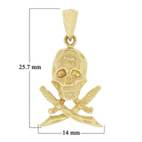14k Yellow Gold Skeleton Skull Pirate Cross Pirate Dagger Charm Pendant 1" 2g