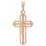 14k Yellow, White or Rose Gold Open Cutwork Artisan-Made Crucifix Pendant