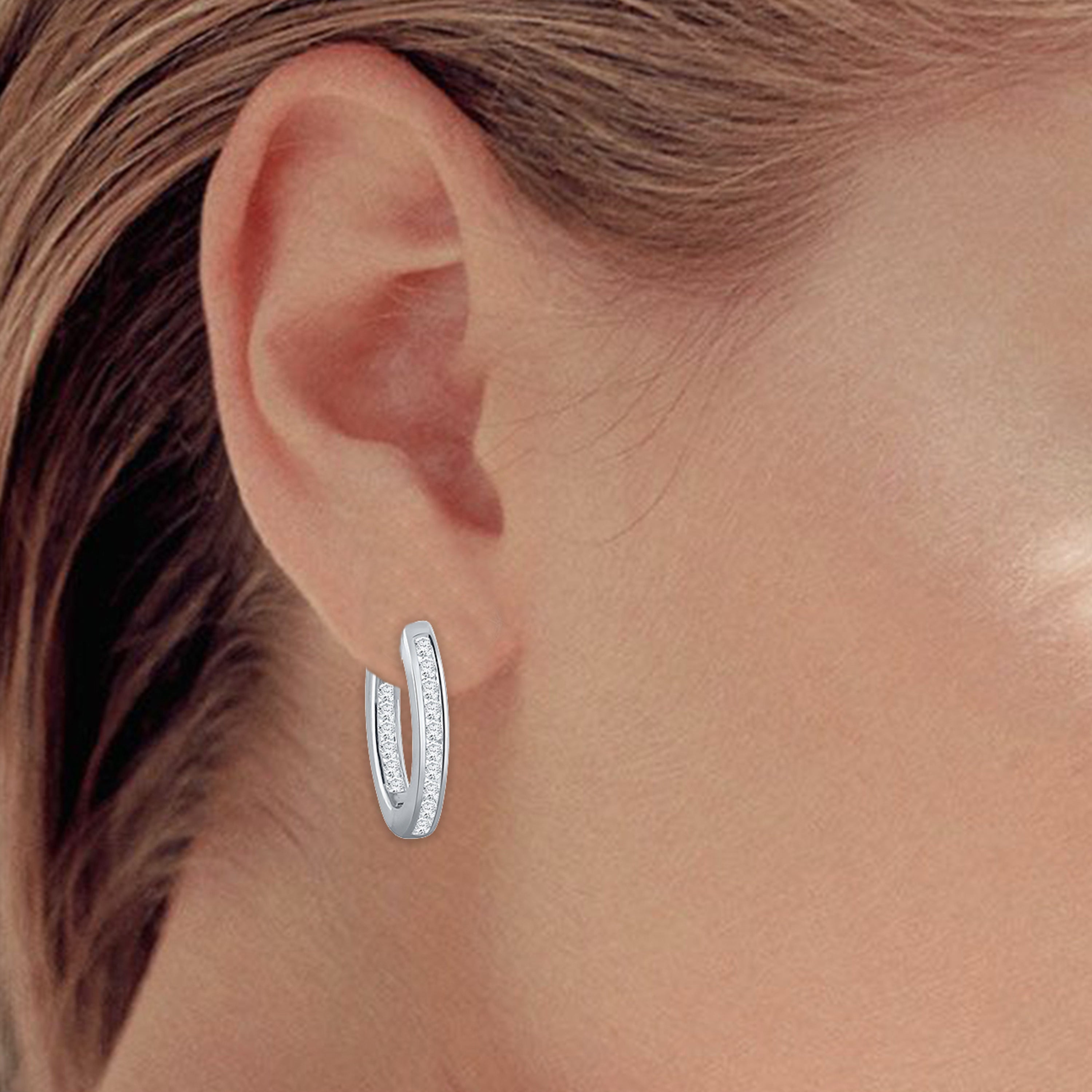 14k White Gold 1/2 ctw Diamond Hoop Earrings