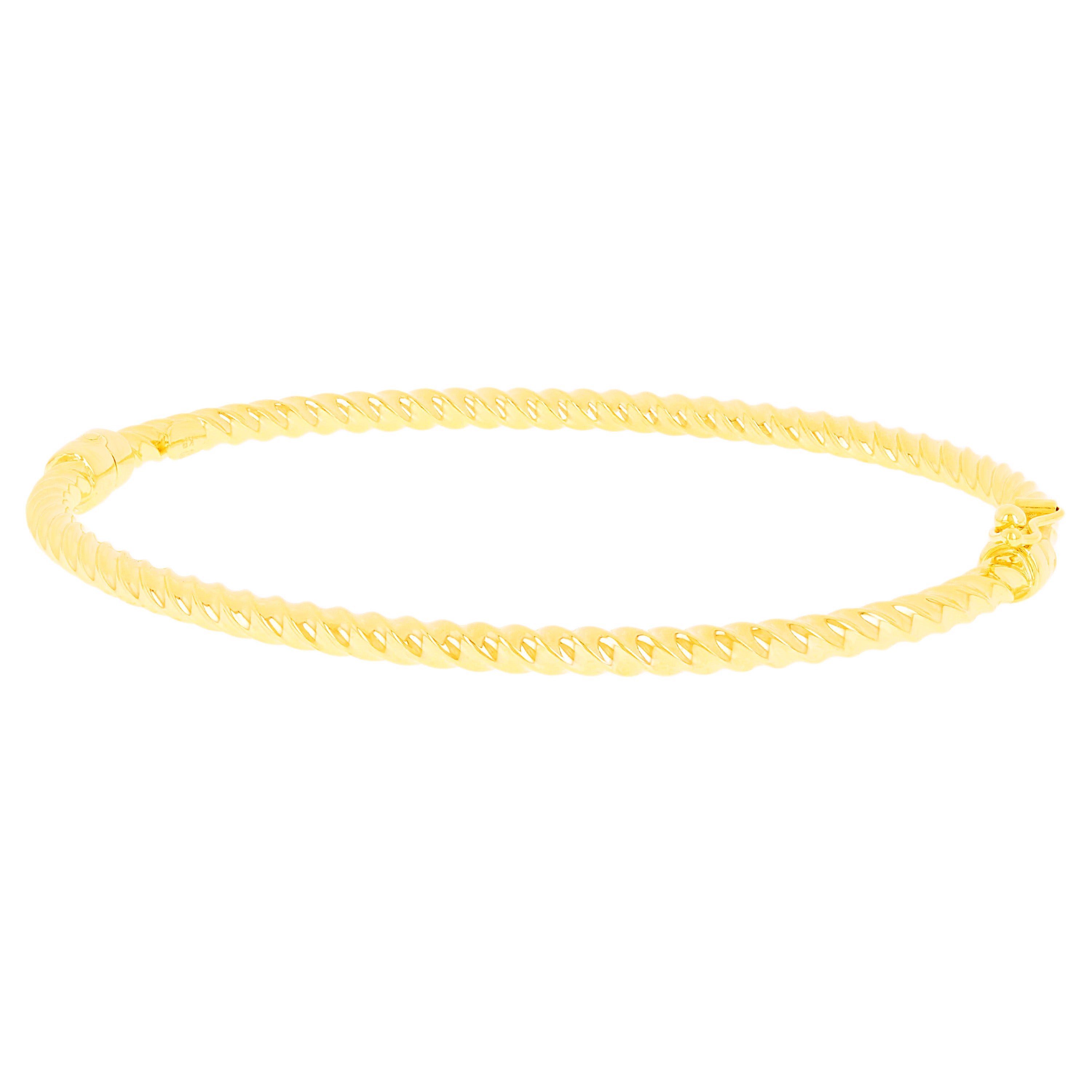 Italian 14k Yellow Gold Hollow Twisted Bangle Bracelet 7" 3mm 4.1 grams