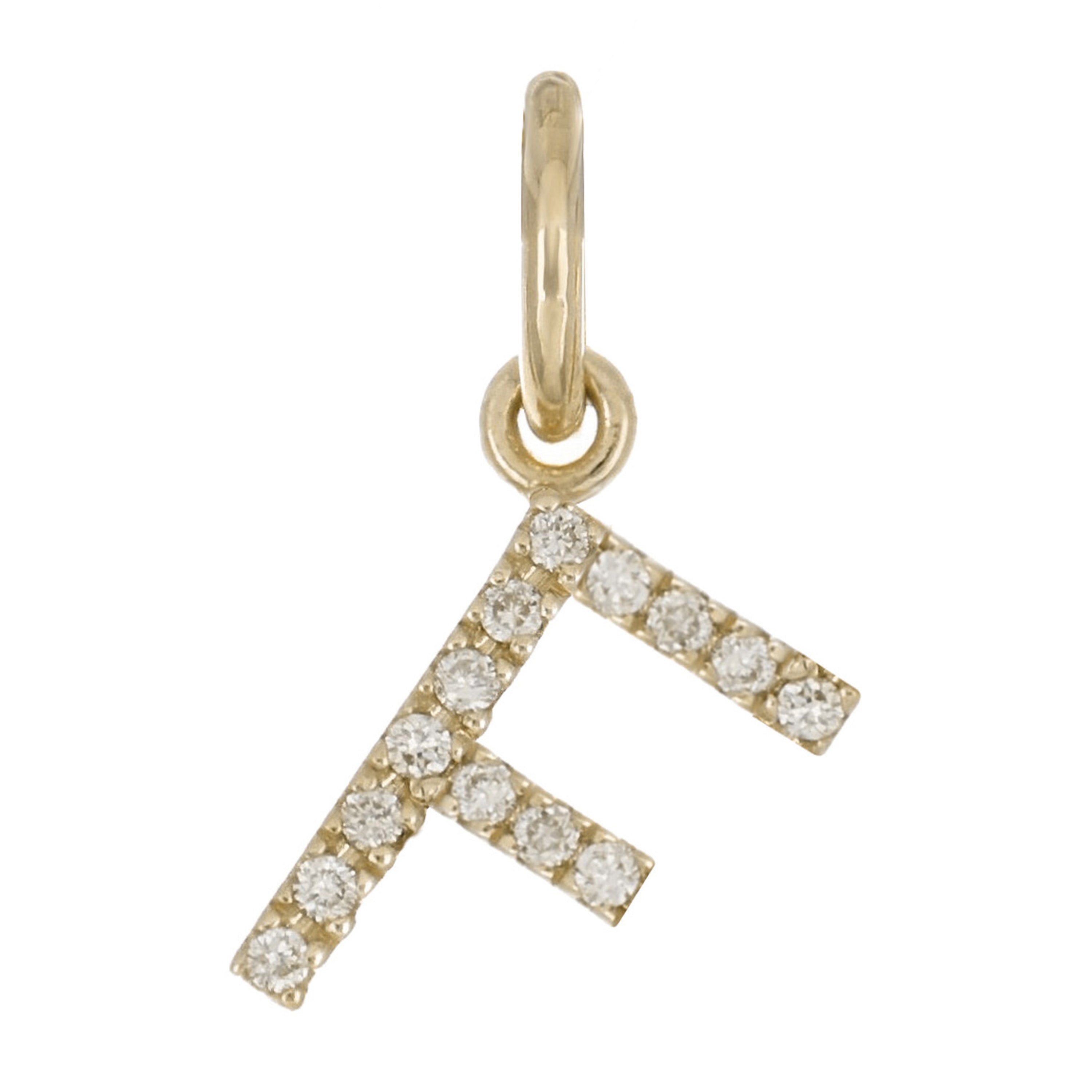 14k Yellow Gold Diamond Initial Letter F Charm Pendant - Letter F,Yellow