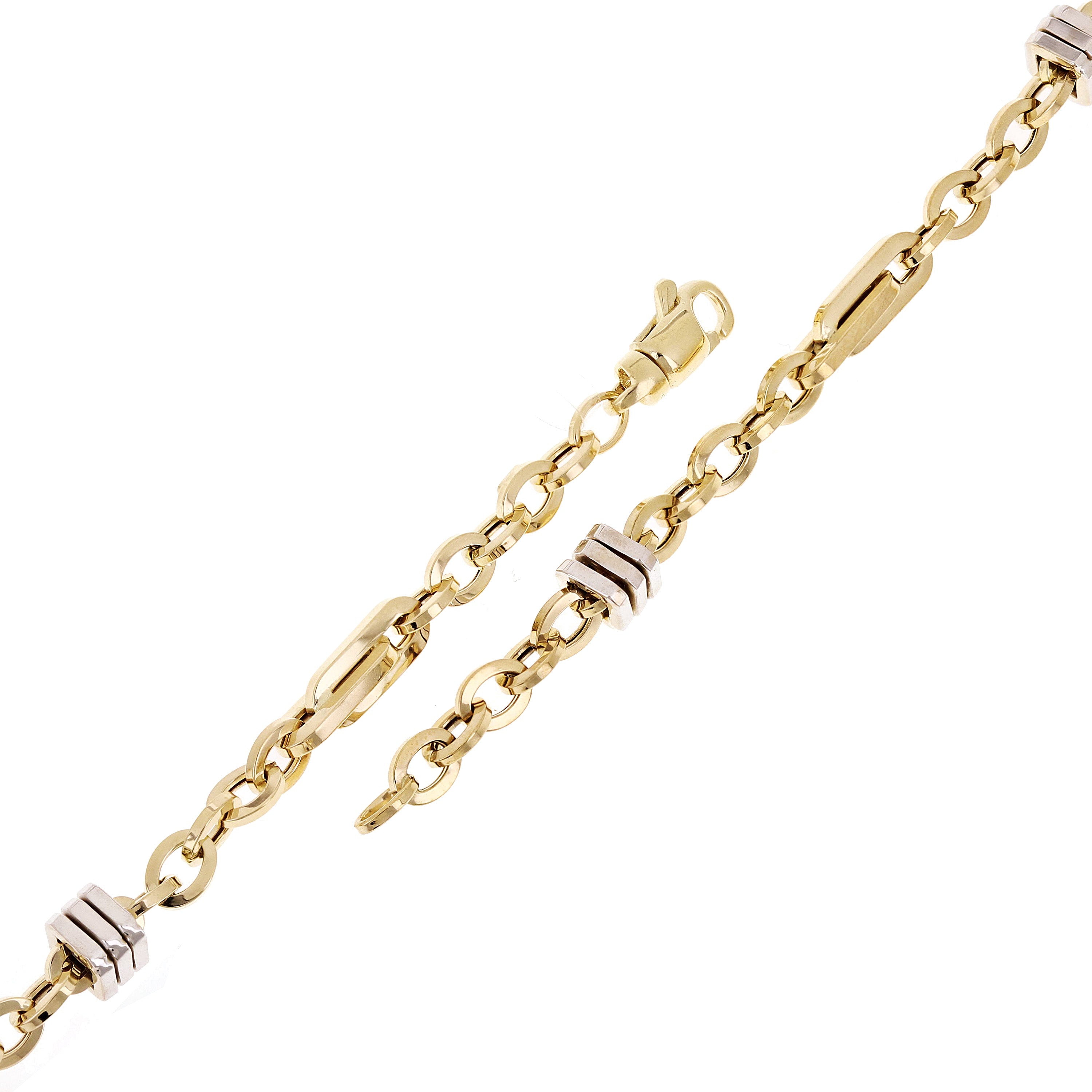 Italian 14K Yellow & White Gold Hollow Oval & Square Link Bracelet 8.5" 6mm 7.2g