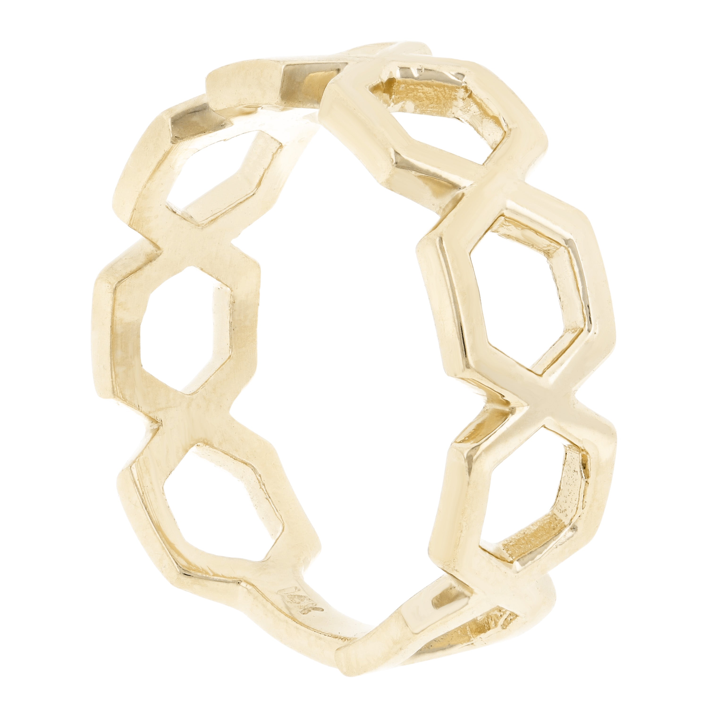 14k Yellow Gold Wide Hexagon Stackable Ring 3.3 grams Size 6.75 - Yellow