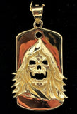 14k Yellow Gold Biker Punk Gothic Skull Face Dog Tag Pendant 13.5g