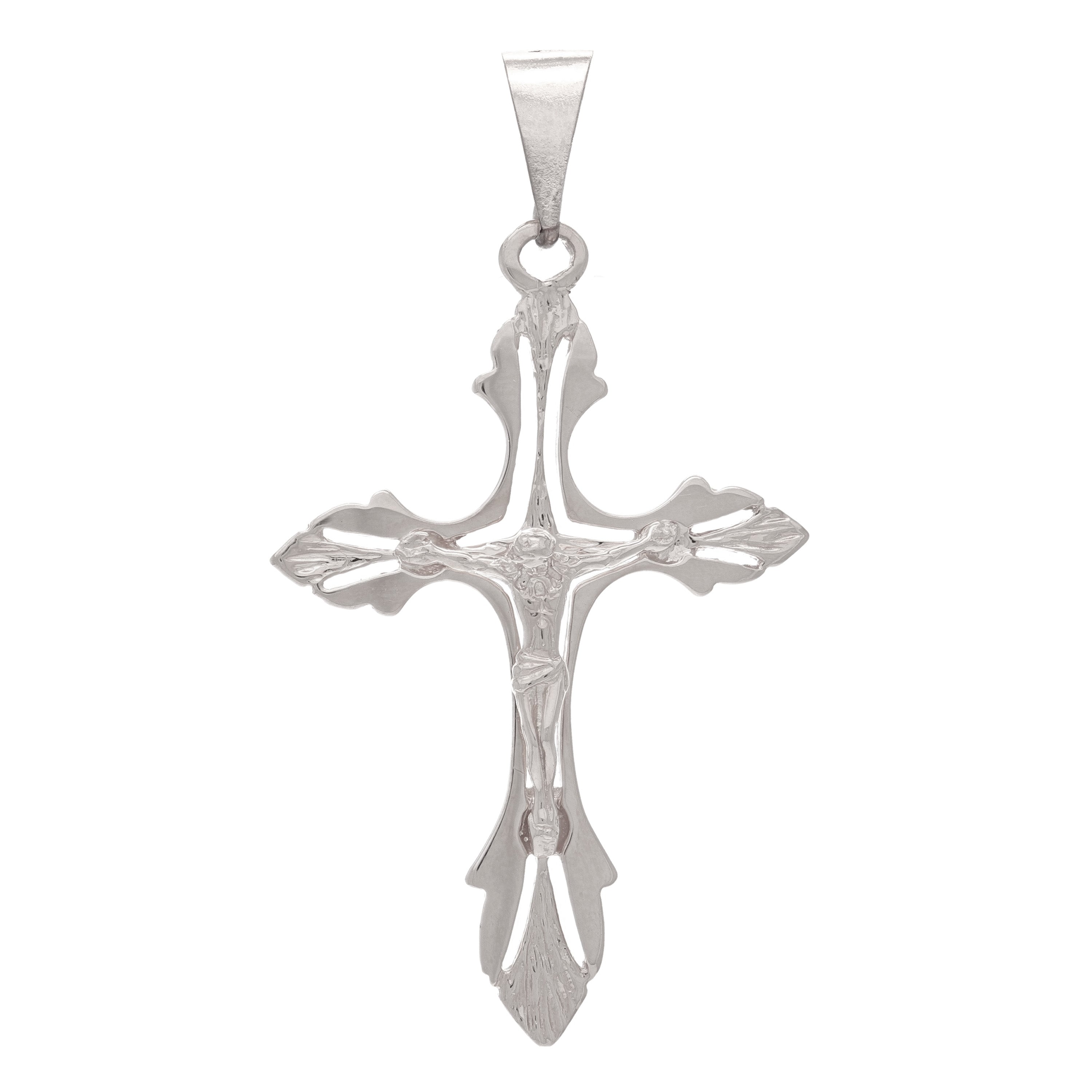 14k White Gold Jesus Christ Crucifix Cross Religious Charm Pendant 2.4" 6.2grams - White