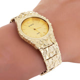10k Yellow Gold Nugget Link Geneve Wrist Watch Straight Band Adj.7-7.5" 62.3gram - 7.5" 62.3 grams
