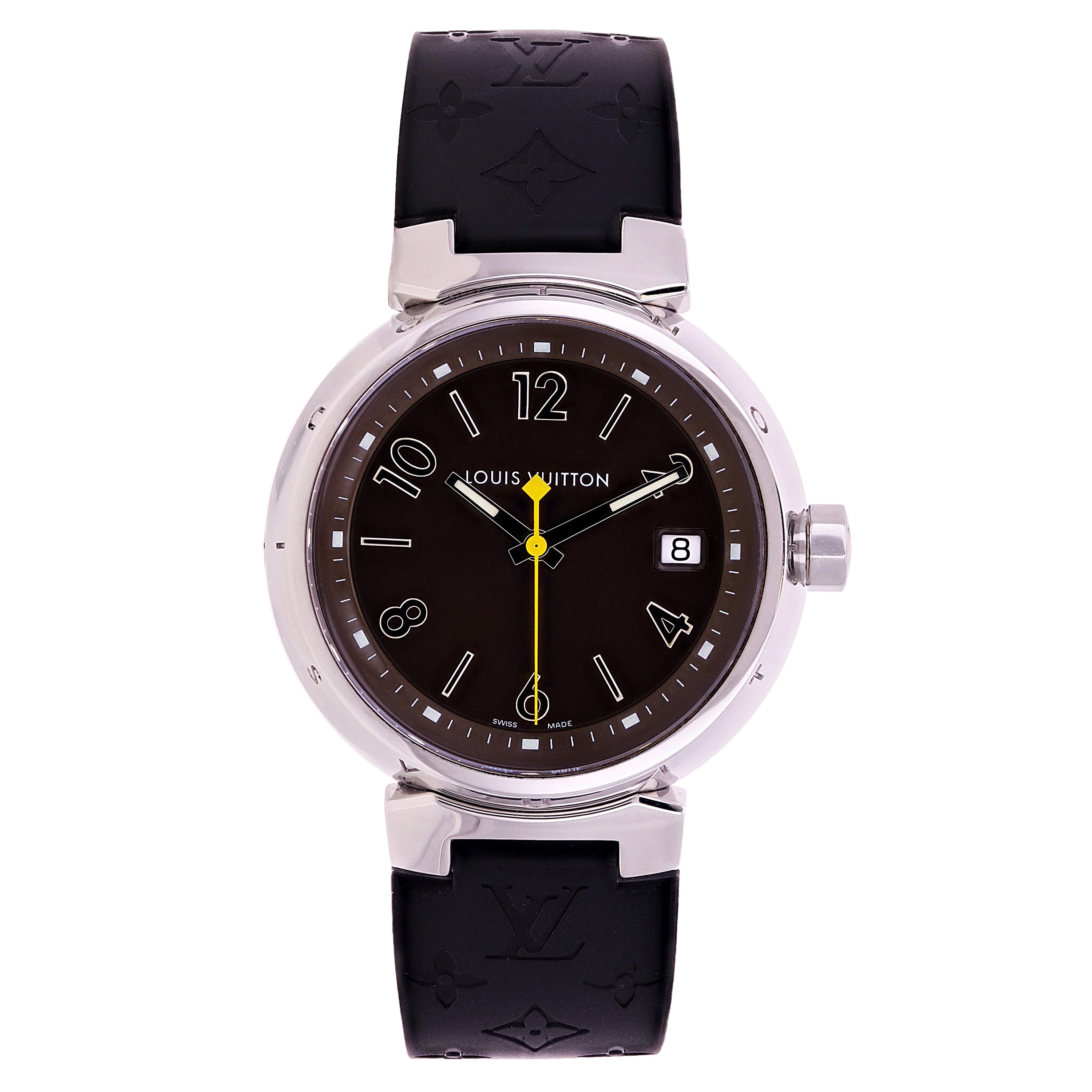 Louis Vuitton Ladies Tambour Quartz Black Rubber Strap