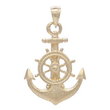 14k Yellow Gold Anchor and Ship Wheel Nautical Textured Charm Pendant - Yellow