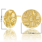 10k Yellow Gold Diamond Cut Nugget Round Stud Earrings 11.8mm 1.6 grams