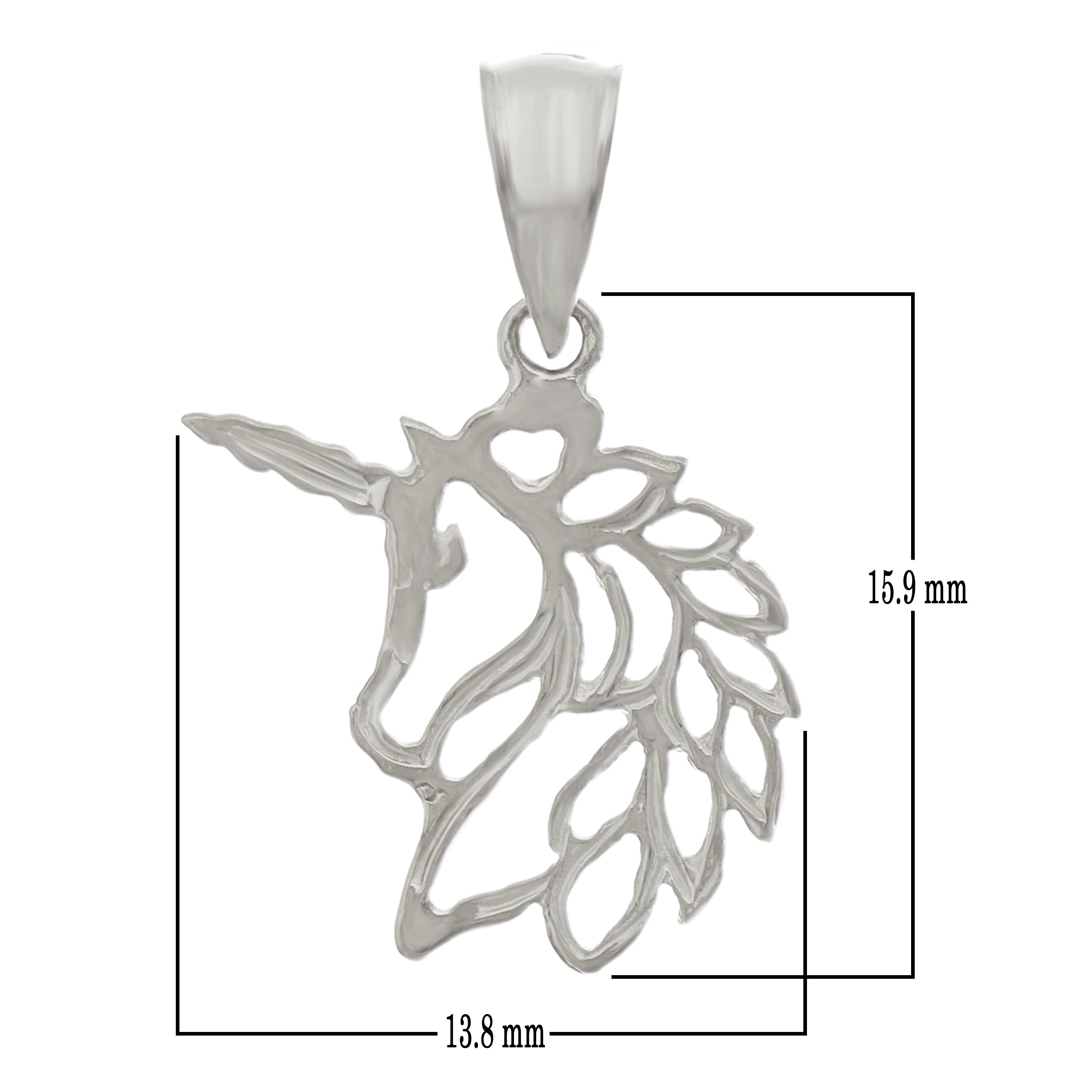 14k White Gold Solid Mystical Creature Unicorn Charm Pendant 0.6 gram - White