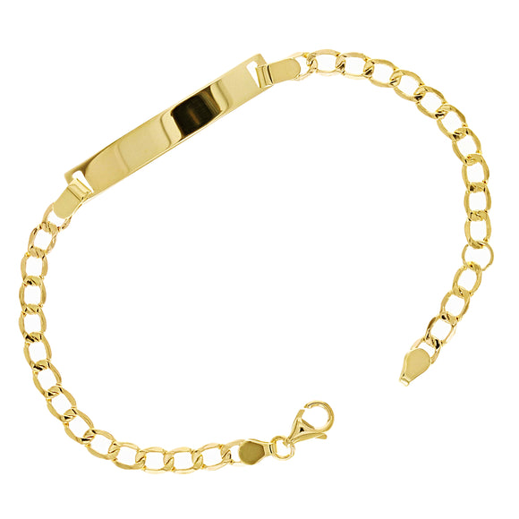 Italian 14k Yellow Gold Engravable Baby Kid ID Figaro Bracelet 6.5
