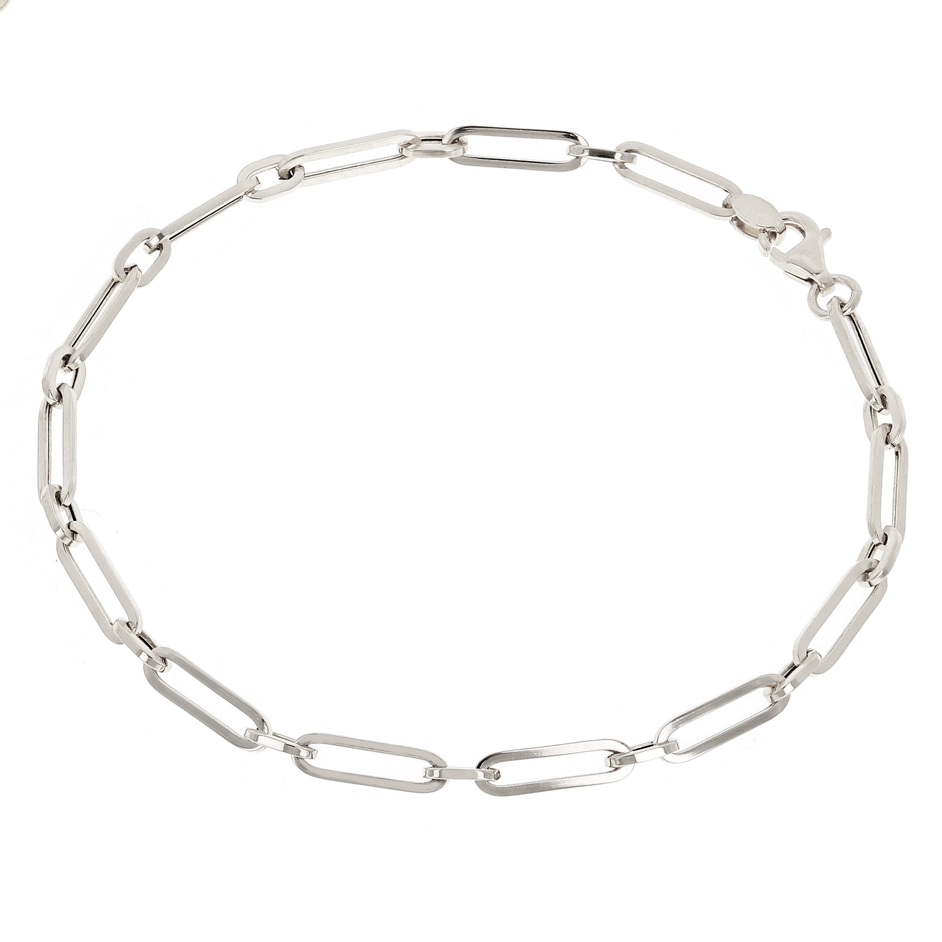 Italian 14k White Gold Hollow Paper Clip Links Bracelet 8" 3.2mm 1.7 grams - White,8"