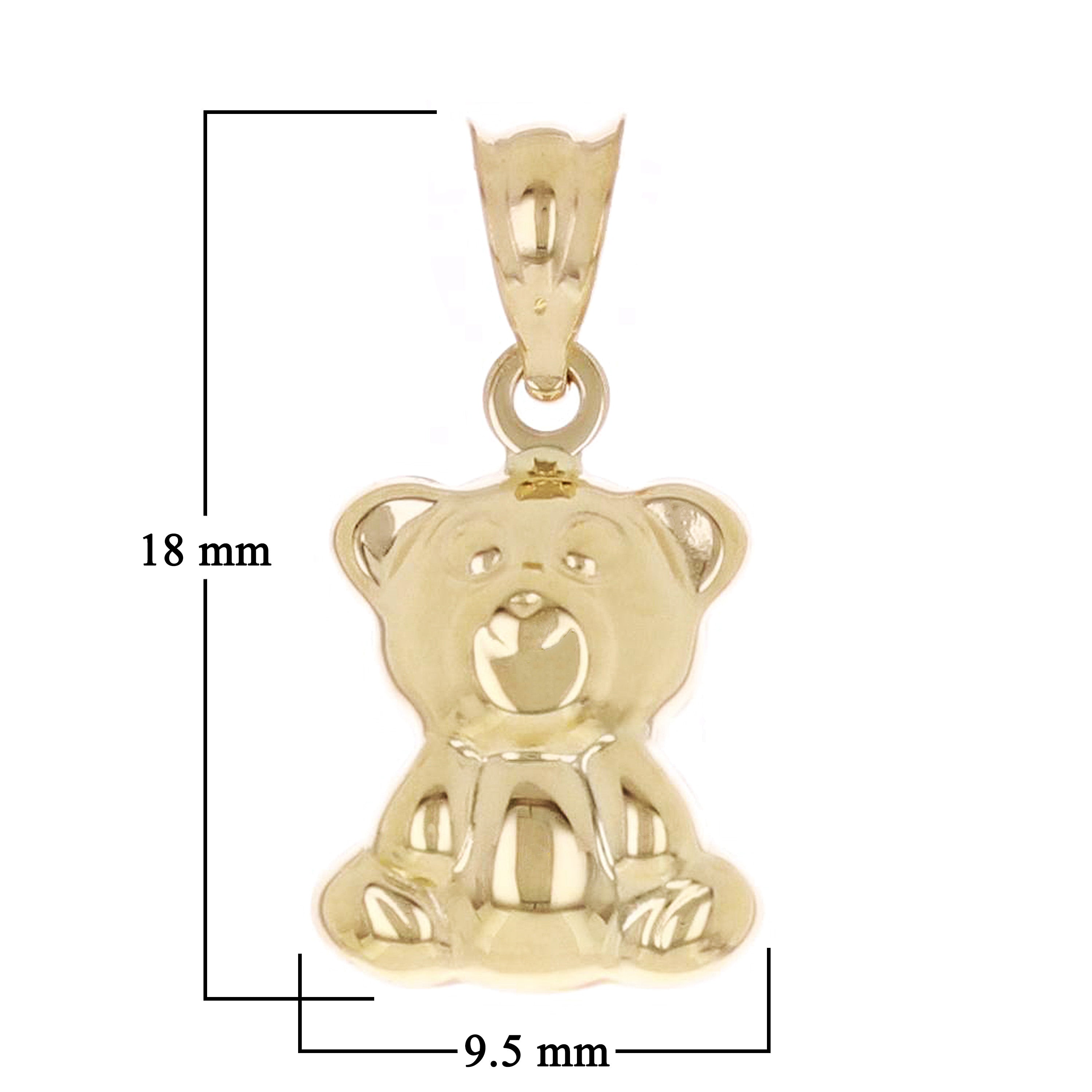 Italian 14k Yellow Gold Hollow 3D Teddy Bear Charm Pendant 18mm x 9.5mm 0.6 gram