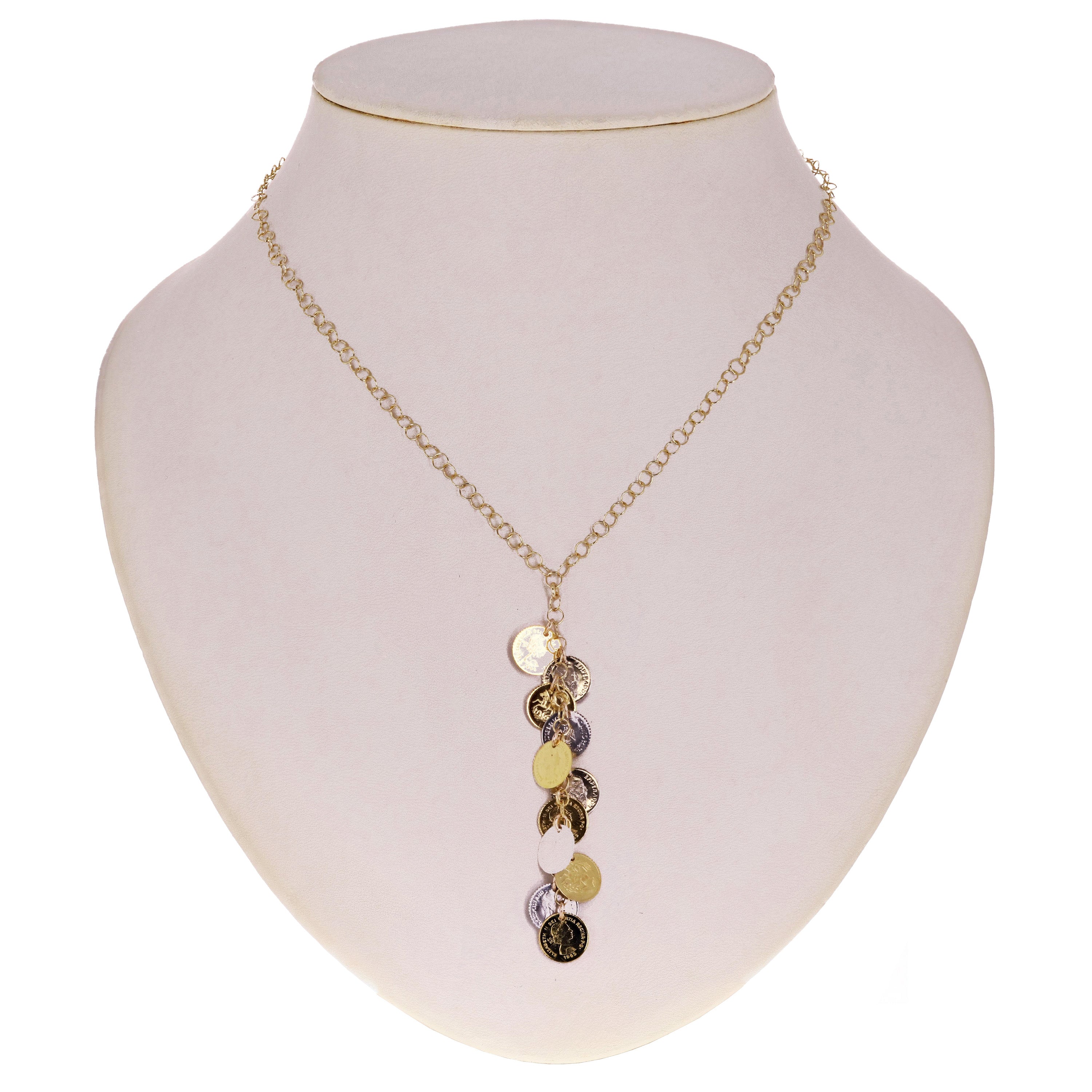 Italian 14k Two Tone Gold COIN Charm Pendant Necklace 18" 6.8 grams