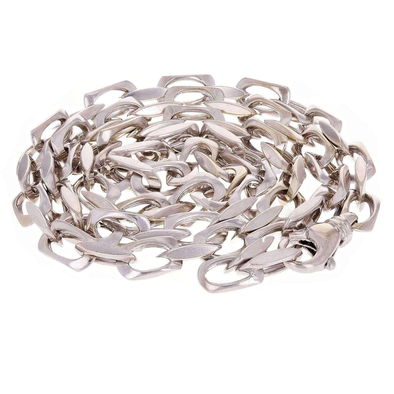 14k White Gold Handmade Fashion Link Necklace 20" 6.5mm 54 grams - White,20"