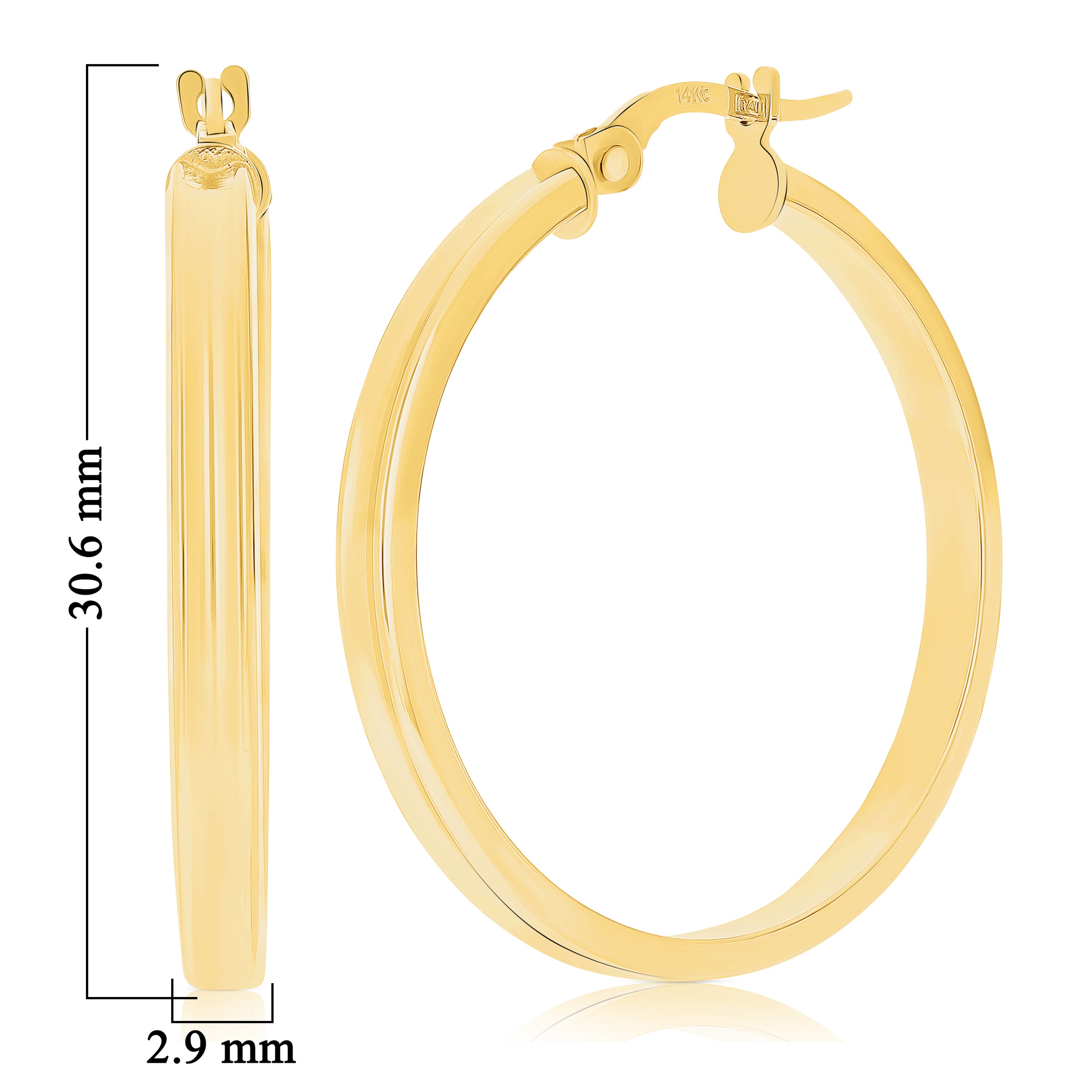 Italian 14k Yellow Gold Polished Concave Medium Hollow Hoop Earrings 1.2"