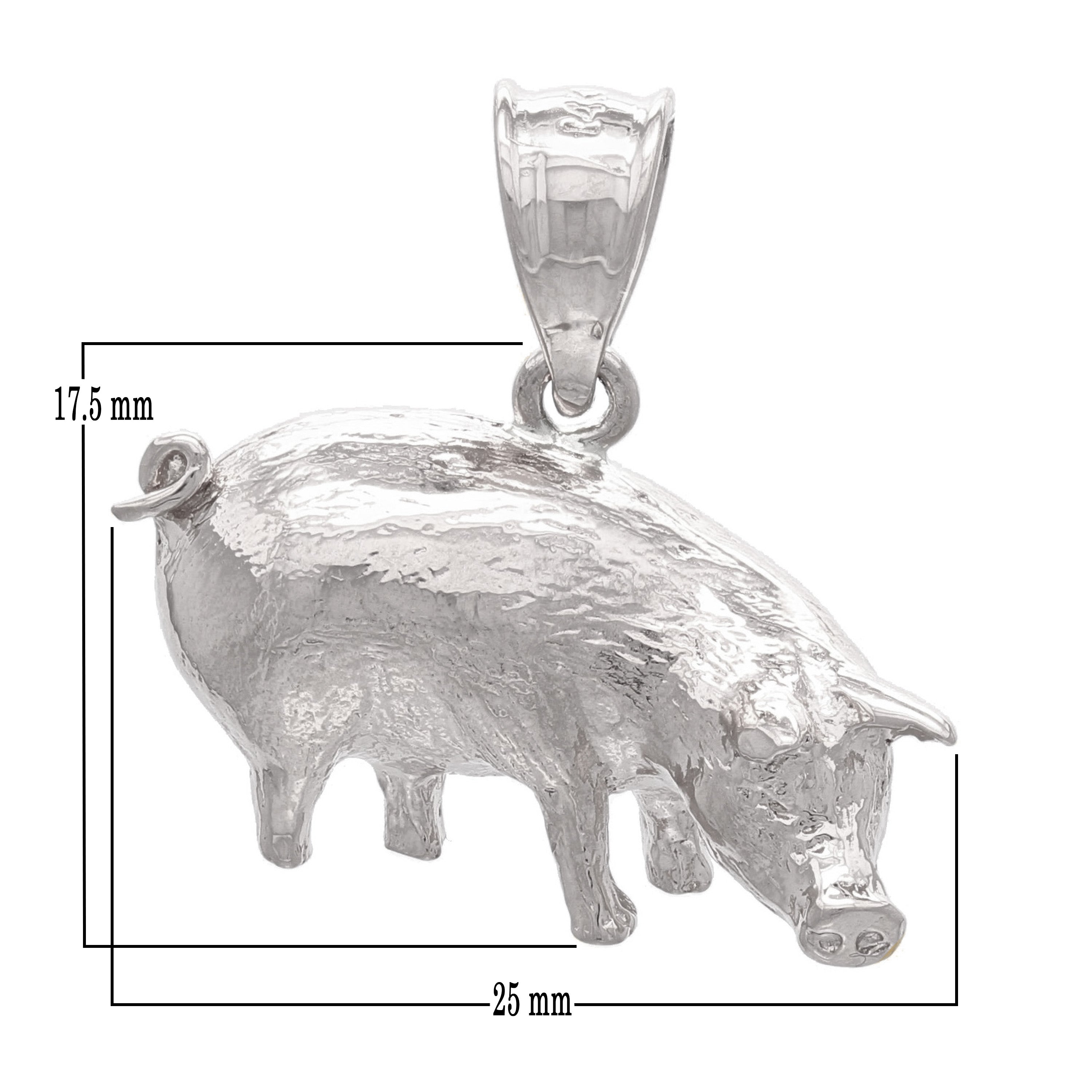 14k White Gold Textured Pig Artisan Charm Pendant - White
