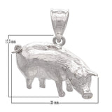 14k White Gold Textured Pig Artisan Charm Pendant - White