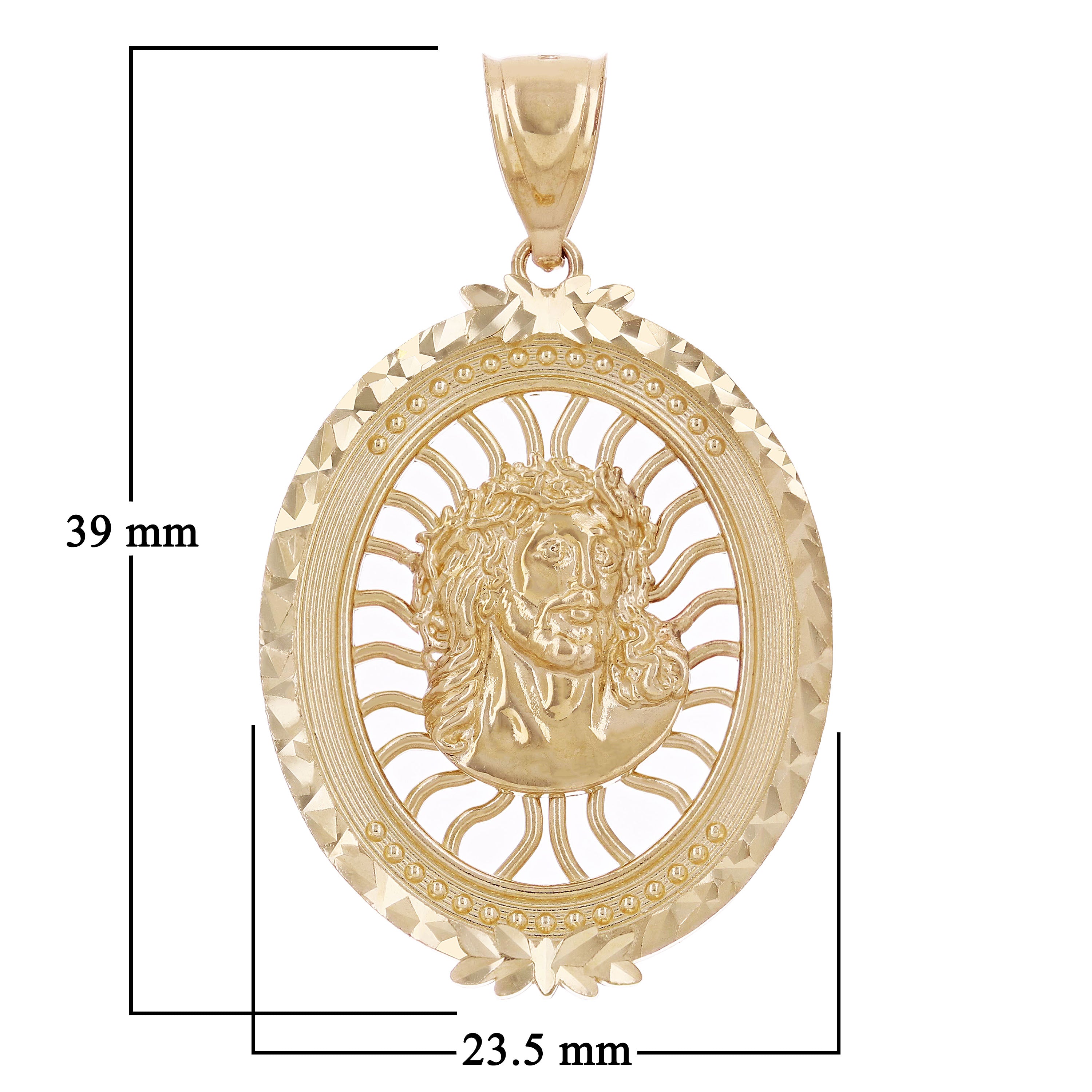 14k Yellow Gold Face of Jesus Christ Oval Charm Pendant 1.5" 4.8 grams