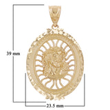 14k Yellow Gold Face of Jesus Christ Oval Charm Pendant 1.5" 4.8 grams