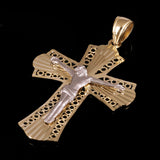 Italian 14k Two-Tone Gold Filigree Crucifix Cross Charm Pendant 1.7" 3 grams - Yellow and White