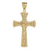14k Yellow Gold Nugget Design Jesus Crucifix Cross Charm Pendant 1.8" 3.8 grams