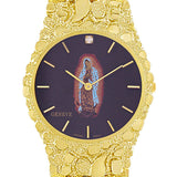 10k Yellow Gold Lady of Guadalupe Geneve Diamond Watch Nugget Band 7-7.5" 47 grams - 7.5" 47 grams