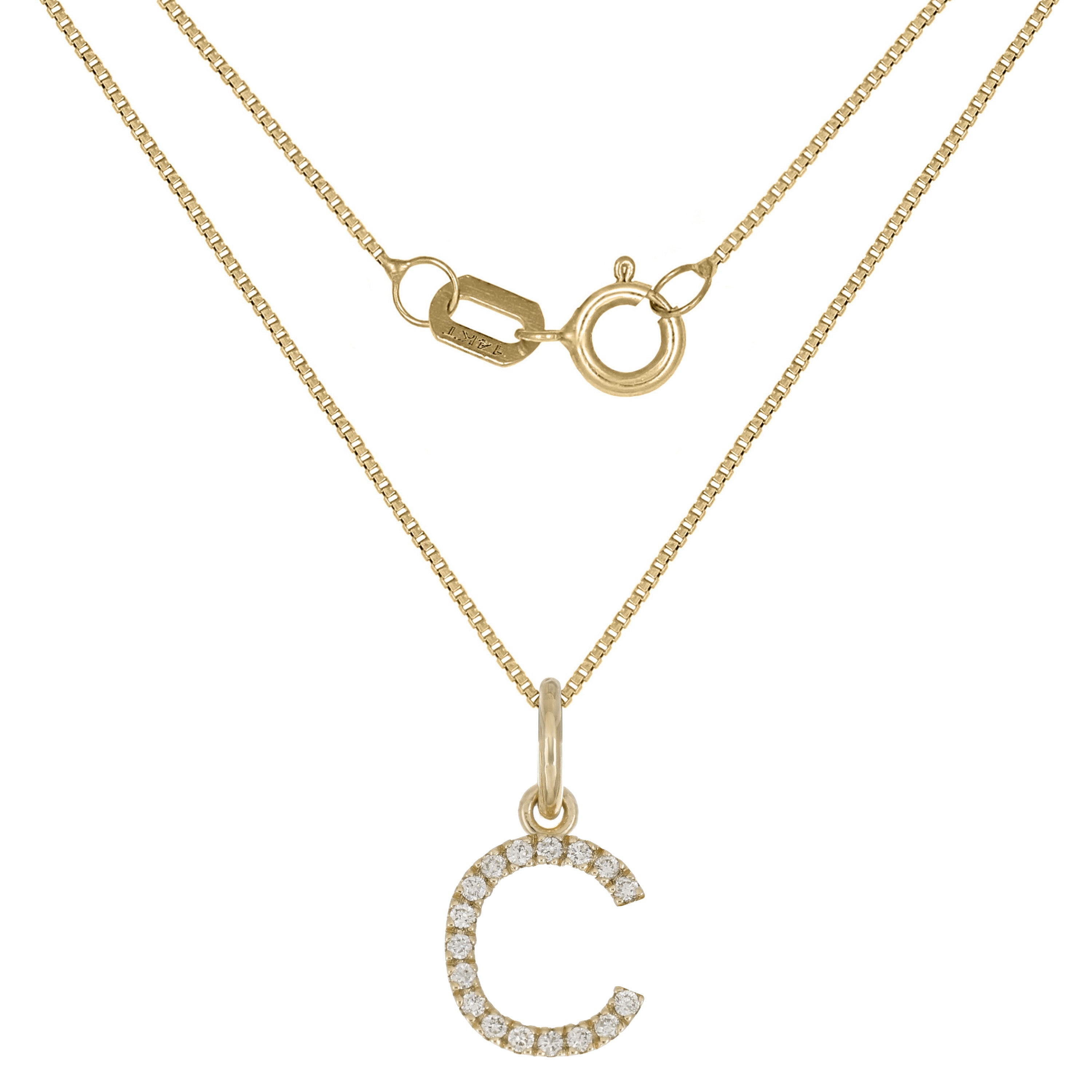 14k Yellow Gold Diamond Initial Letter C Charm Pendant Necklace 18" - Letter C,Yellow