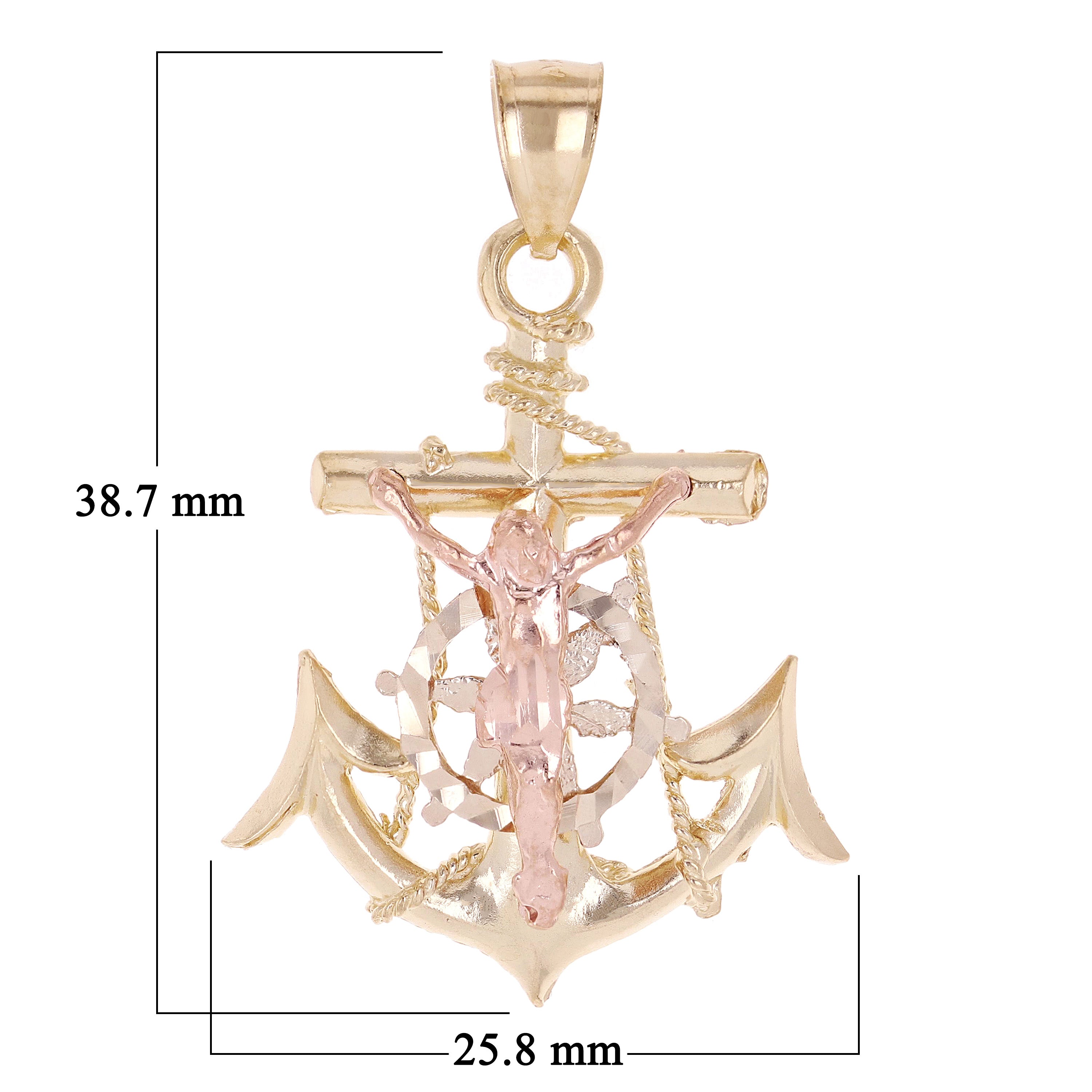 14k Tri Color Gold Jesus Christ Crucifix Mariner Anchor Charm Pendant 1.5" 4.9g