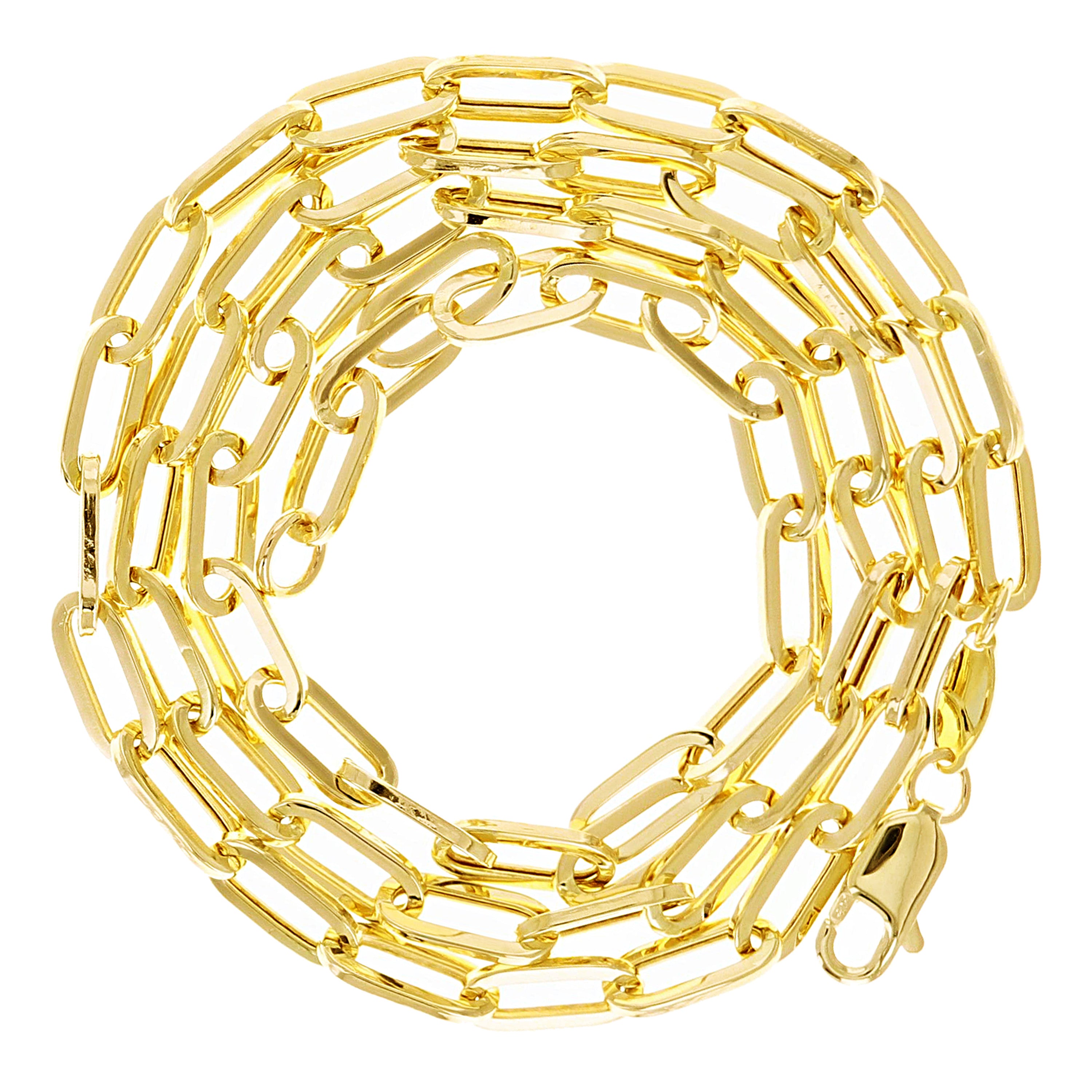 Italian 14k Yellow Gold Hollow Paper Clip Link Chain Necklace 18" 4mm 5.8 grams - 18" 5.8 grams
