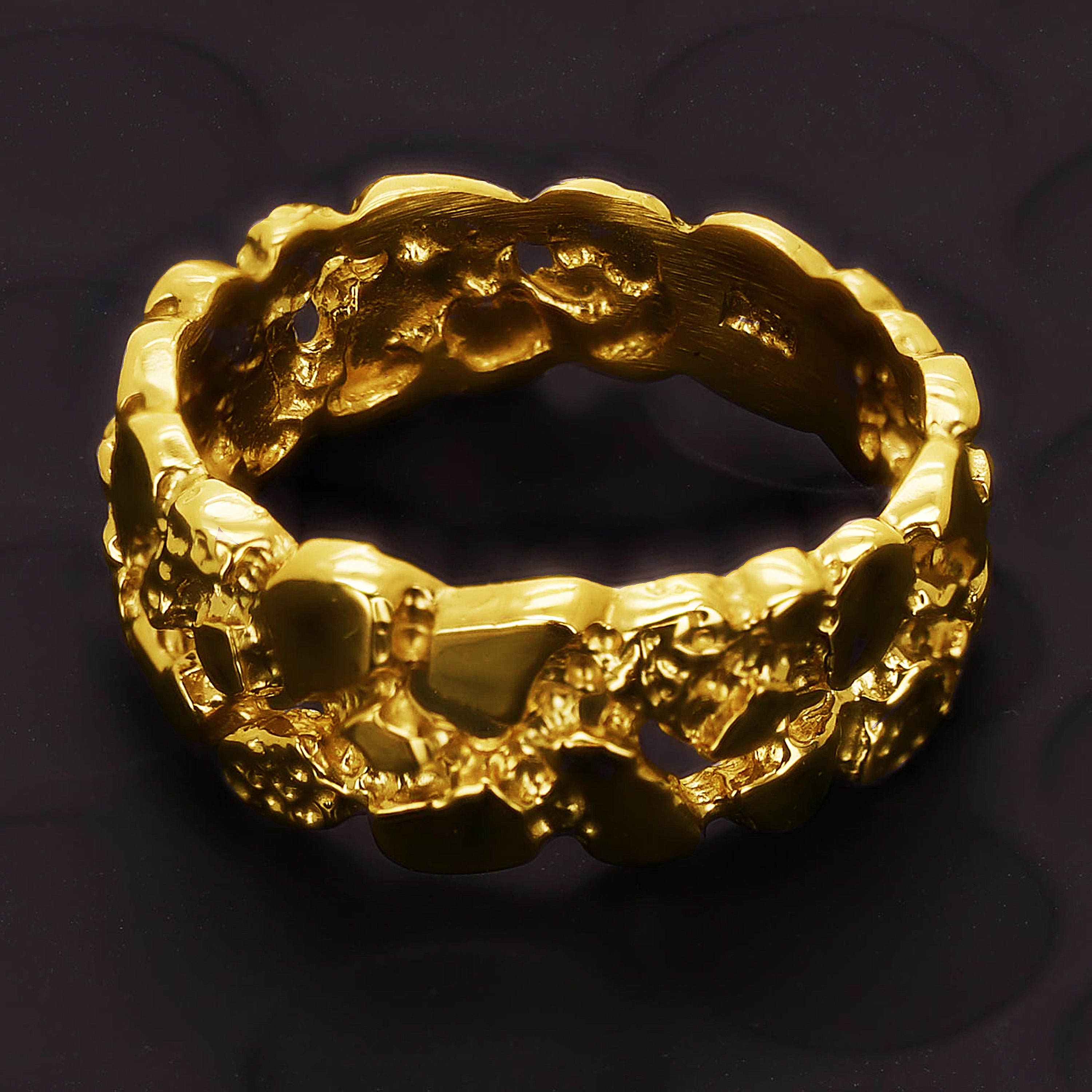 14k Yellow Gold Solid Nugget Ring Band Size 7 - 9mm 5 grams - Ring Size 7