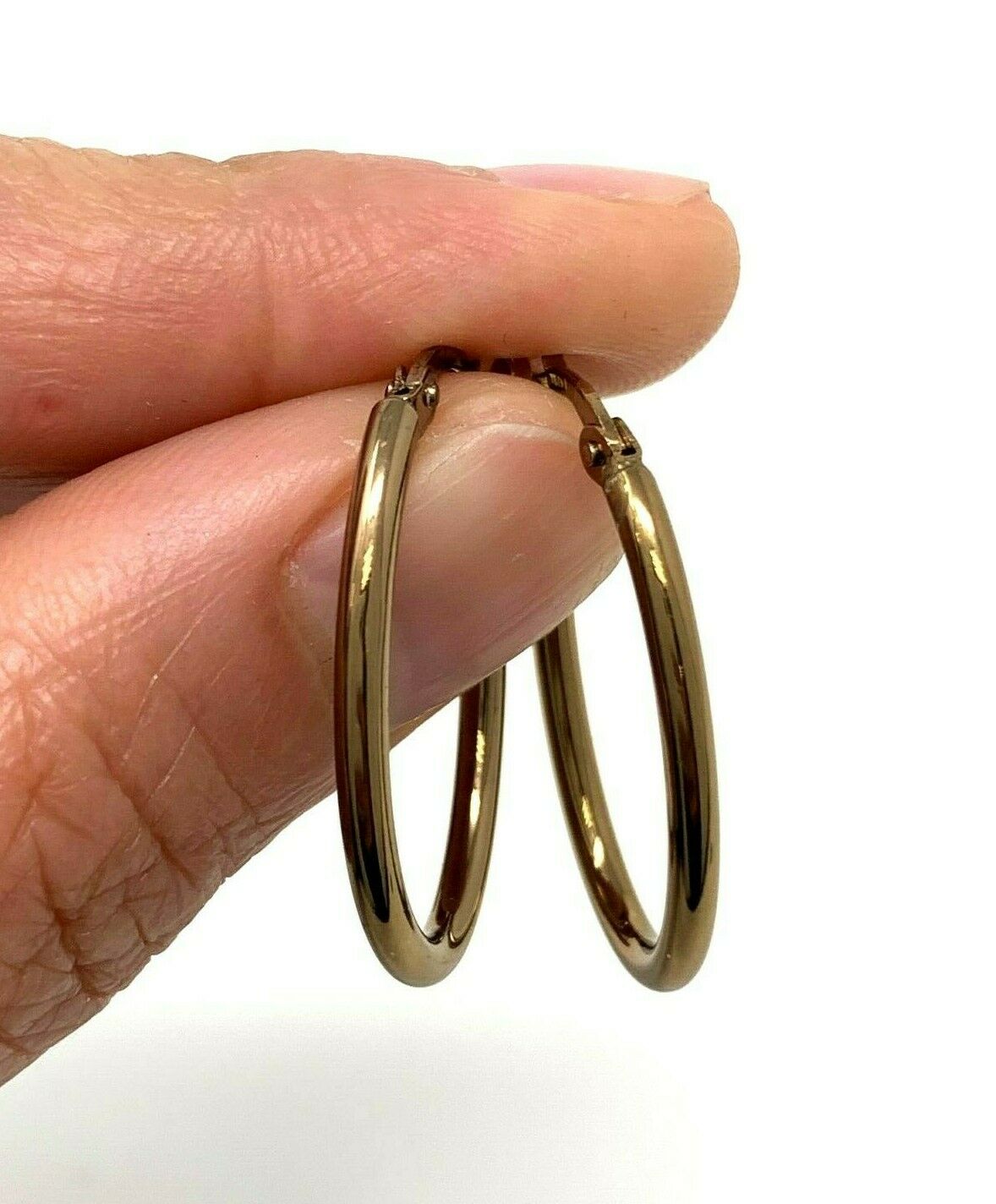 Italian 14k Brown Gold U Shaped Oval Hoop Earrings 1" 1.2 grams