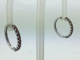 14k White Gold Hoop Loop Earrings with Natural Garnet Gemstones 6.2gram