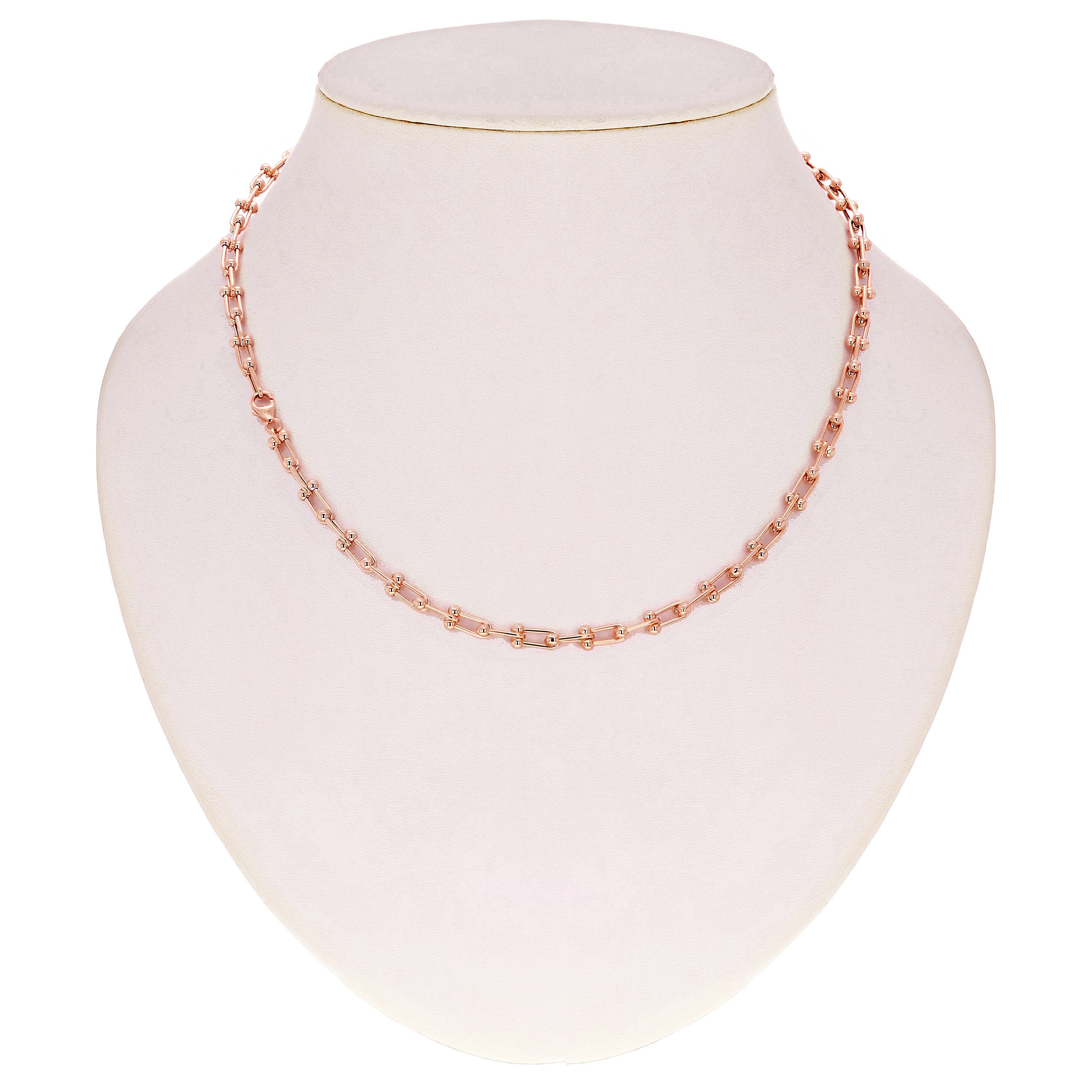 Italian 14k Rose Gold Solid U Shape Hardwear Link Necklace 18" 5mm 13.8 grams - Rose 5mm 18" 13.8 grams