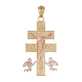 14k Tri Color Gold Caravaca Crucifix Cross Charm Pendant 1.5" 2.9 grams