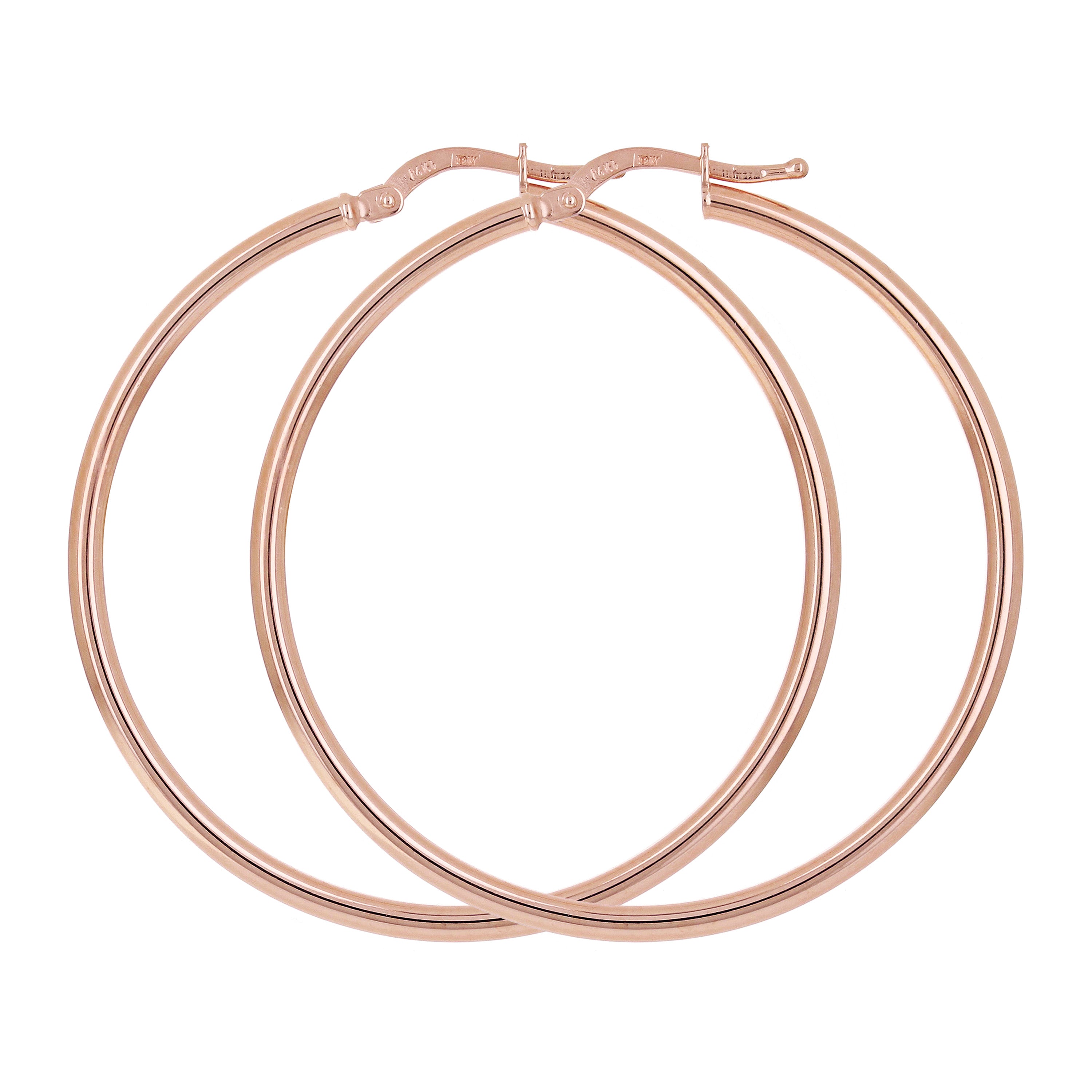 Italian 14k Rose Gold High Polished Plain 2mm Hollow Hoop Earrings 1.6" 2.5grams - Rose,Size 1.6" 2.5 grams