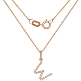 14k Rose Gold Diamond Initial Letter W Charm Pendant Necklace 18" - Letter W,Rose