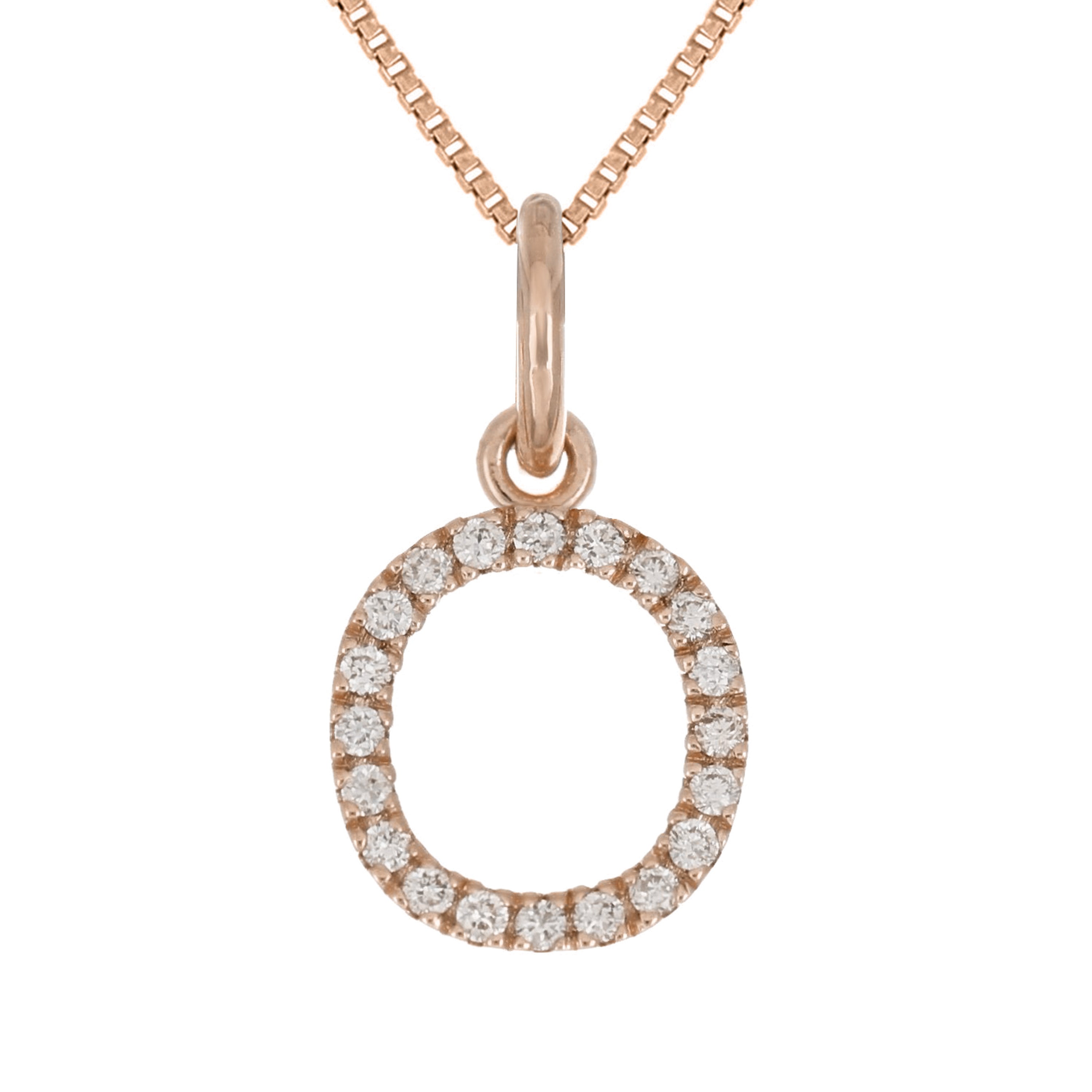 14k Rose Gold Diamond Initial Letter O Charm Pendant Necklace 18" - Letter O,Rose