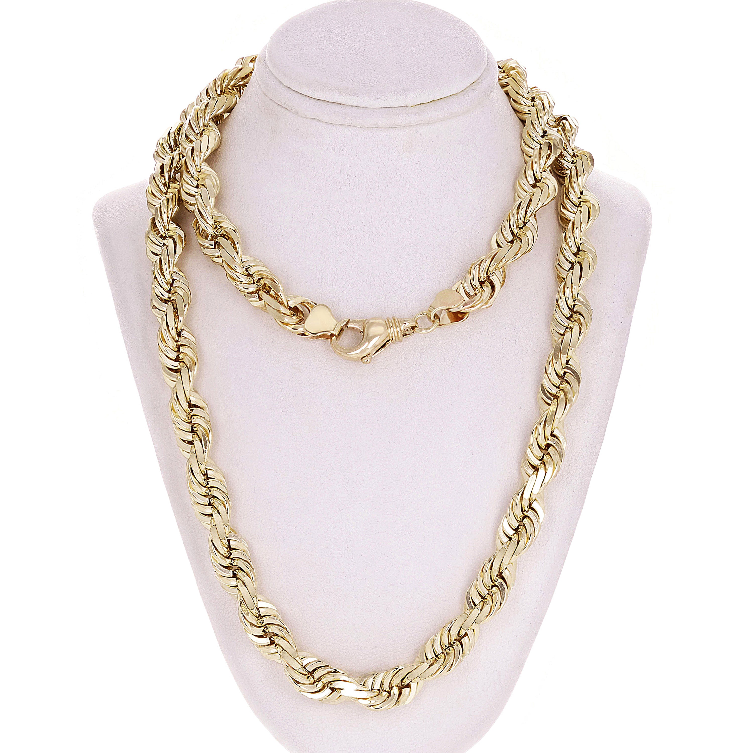 Men's Solid 10k Yellow Gold Diamond Cut Rope Chain Necklace 24" 11mm 196 grams - 24" 196 grams