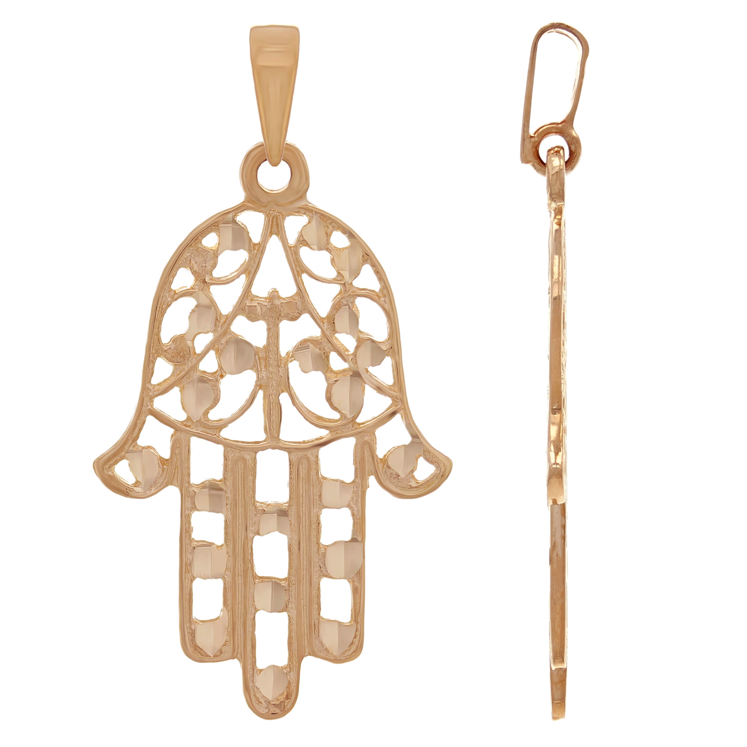 14k Rose Gold Hamsa Hand Of Fatima Evil Eye Pendant - Rose