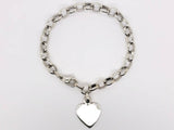 14k White Gold Oval Rolo Link Chain Heart Charm Bracelet 8" 18 grams