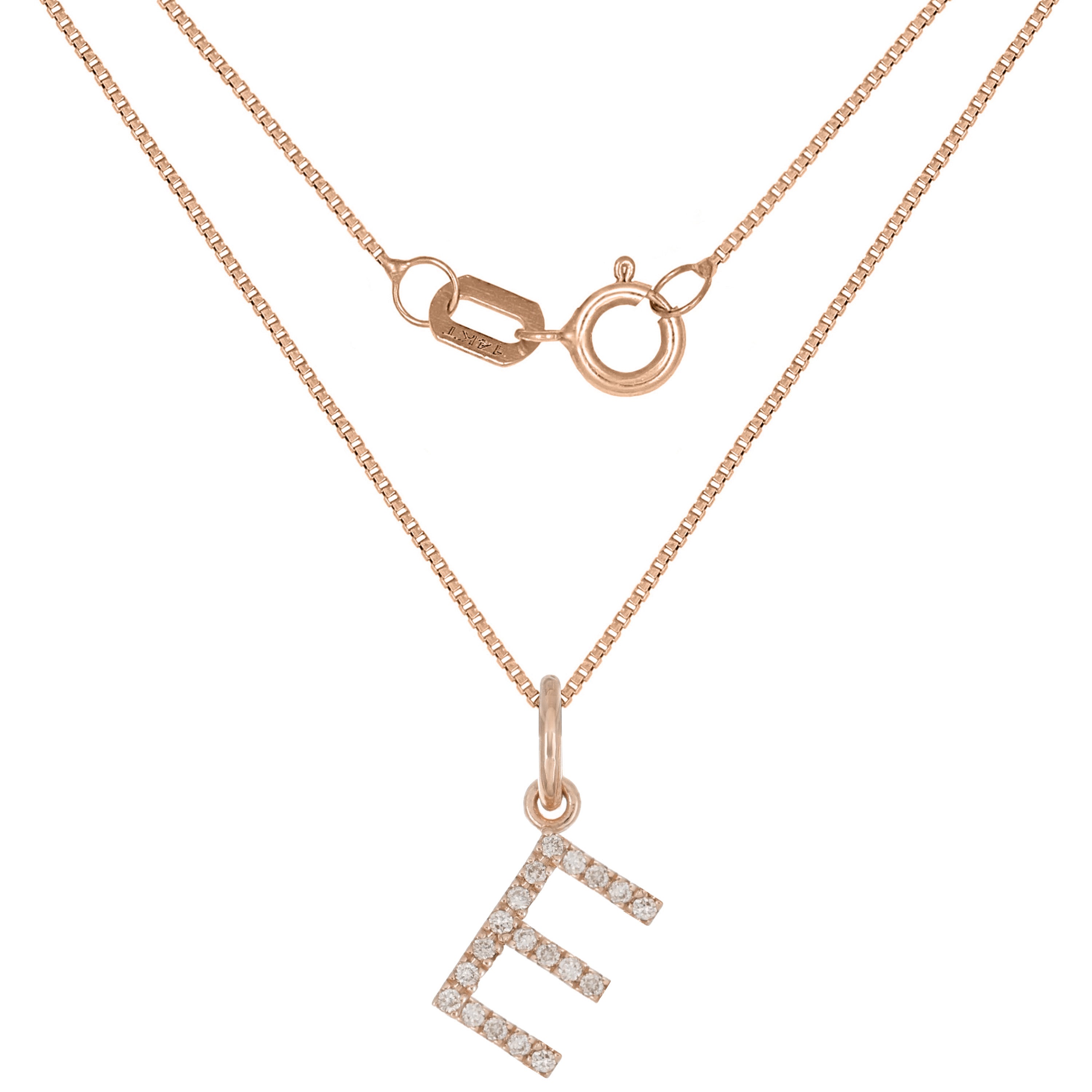 14k Rose Gold Diamond Initial Letter E Charm Pendant Necklace 18" - Letter E,Rose