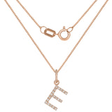 14k Rose Gold Diamond Initial Letter E Charm Pendant Necklace 18" - Letter E,Rose