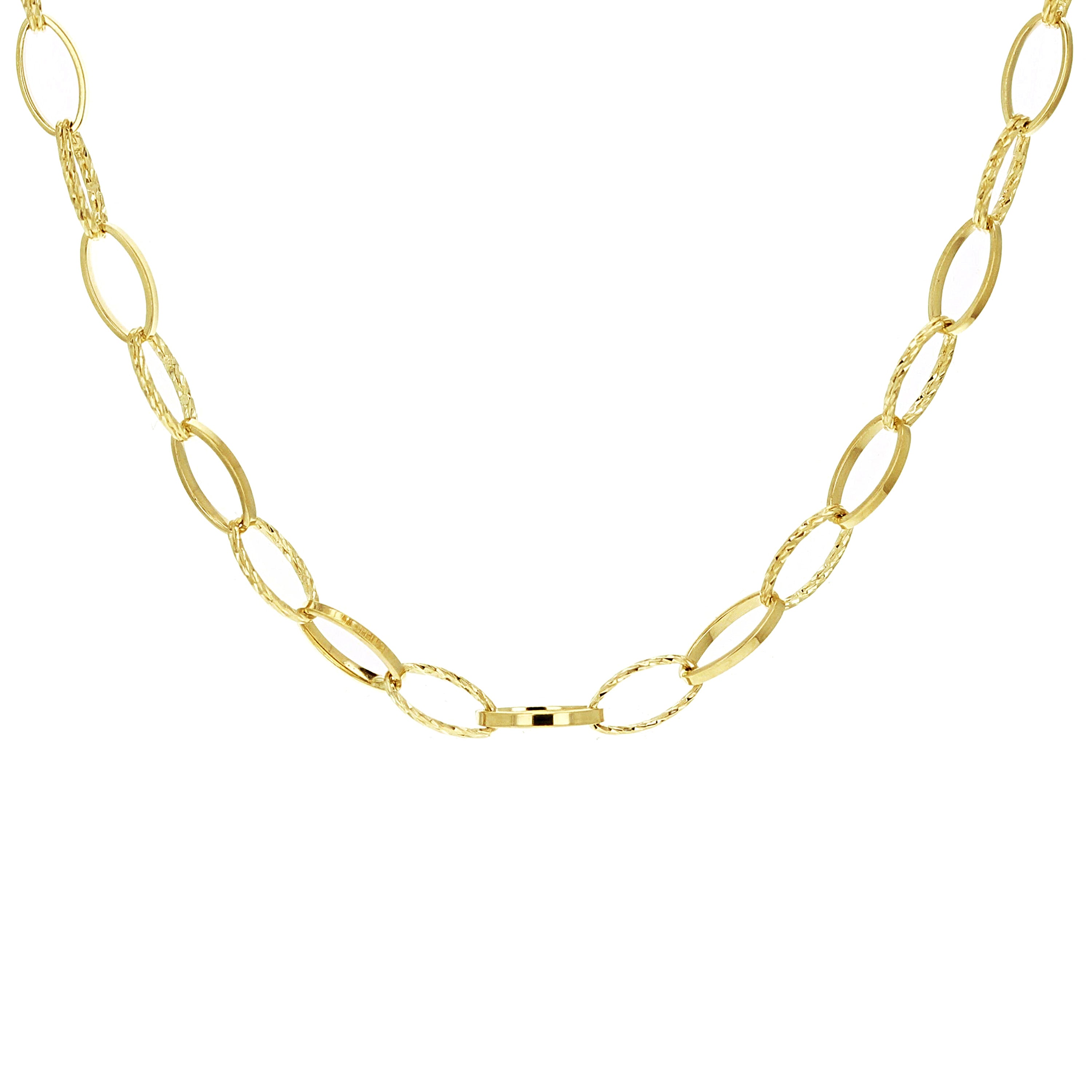 Italian 14k Yellow Gold Plain & Diamond Cut Oval Link Chain Necklace 18" 9.4 grams - 18" 9.4 grams