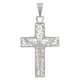 14k White Gold Religious Filigree Crucifix Cross Charm Pendant 2" 5.2 grams - White