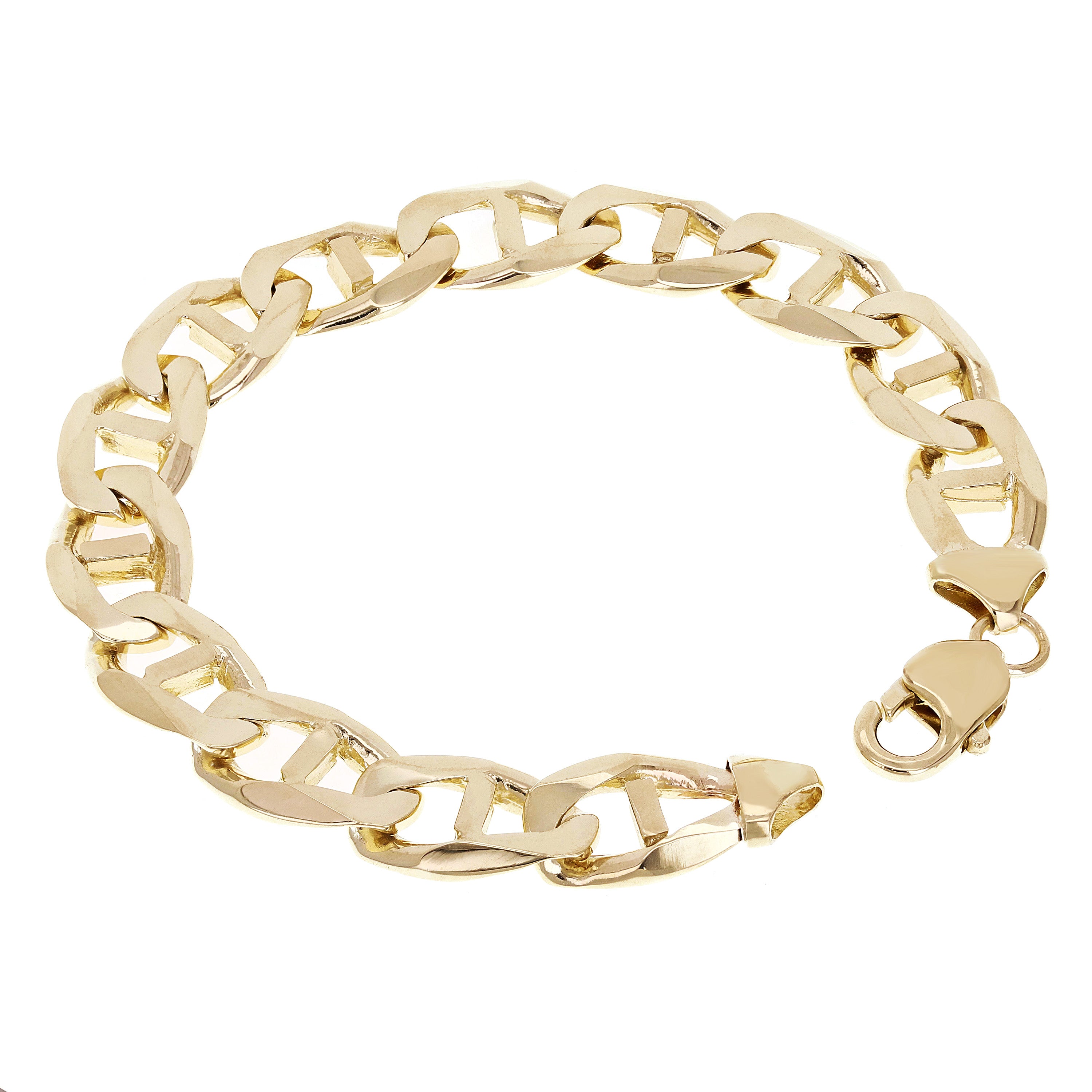 Men's 14k Yellow Gold Concave Mariner Gucci Chain Bracelet 7.5" 13mm 46.7 grams - 7.5"