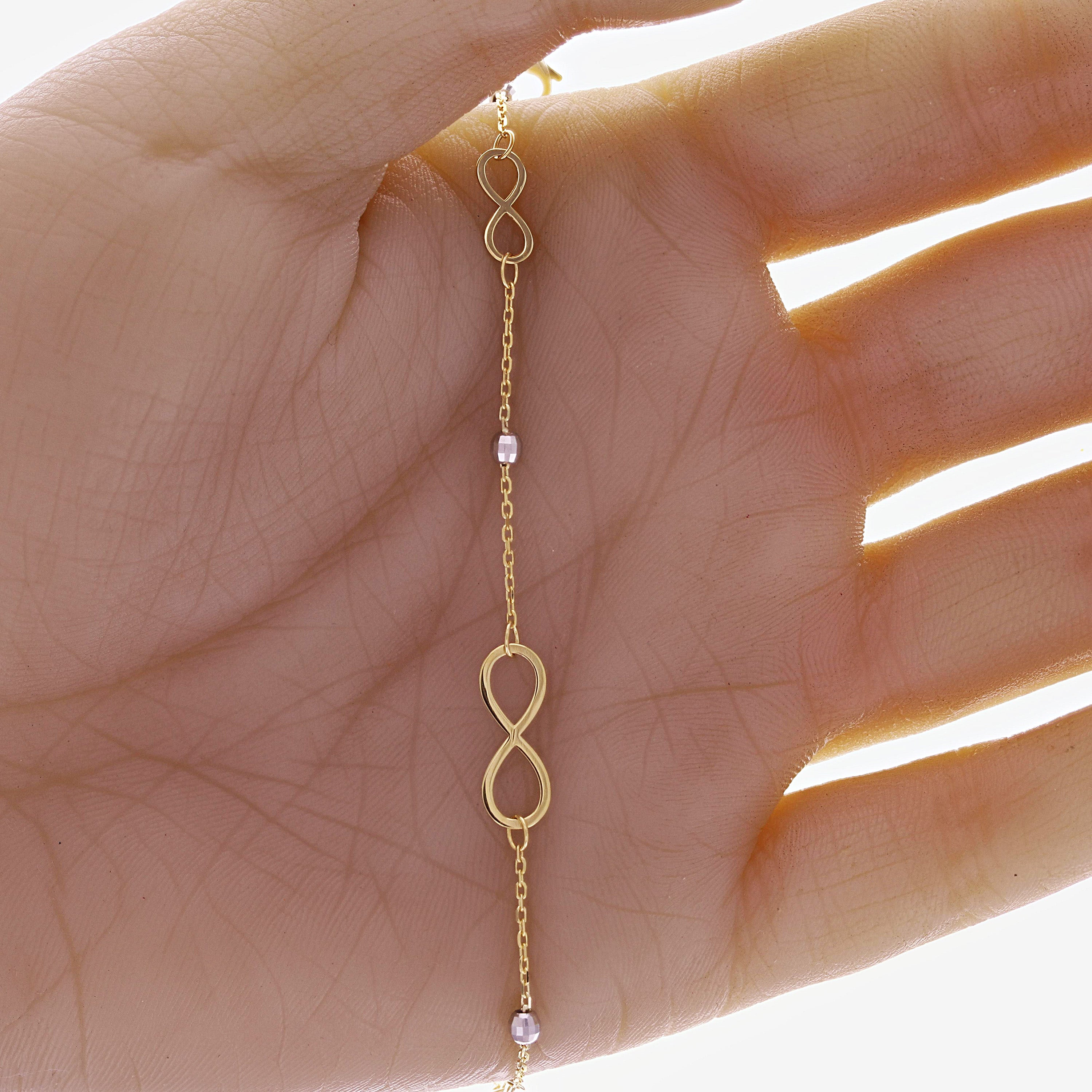 Italian 14k Yellow & White Gold Ball Bead Infinity Link Bracelet 7" 6mm 1.3 grams